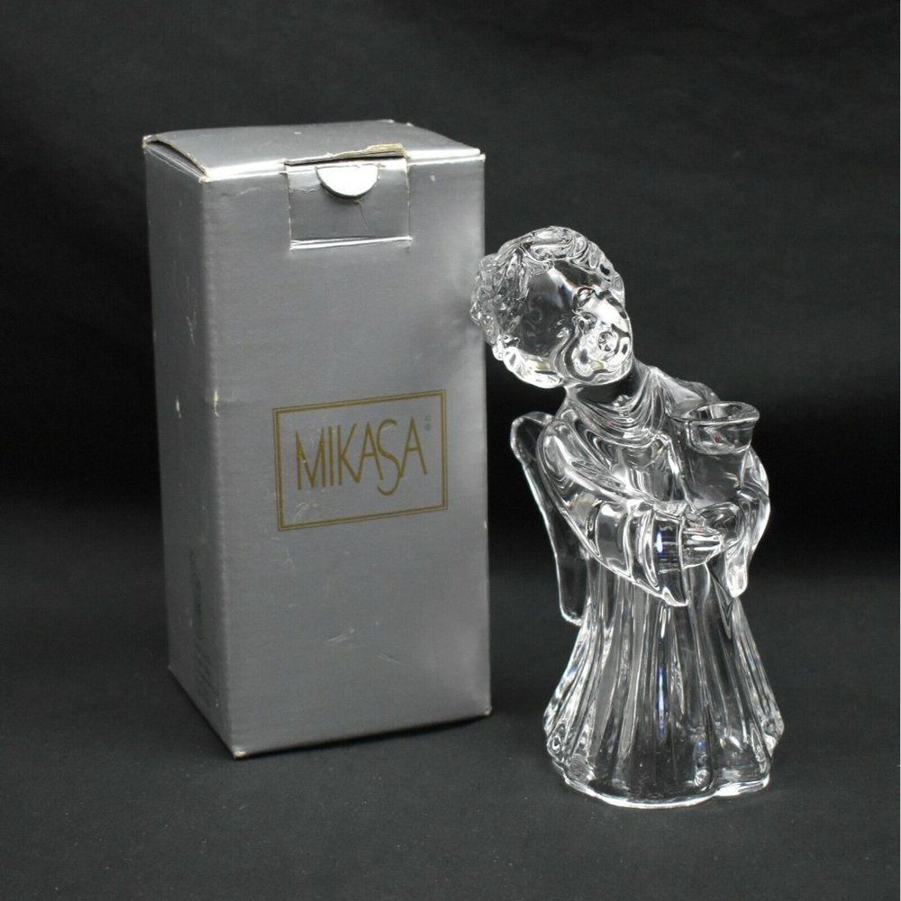 Mikasa Crystal Angel Candle Holder Christmas Mini Tapered Germany Original Box